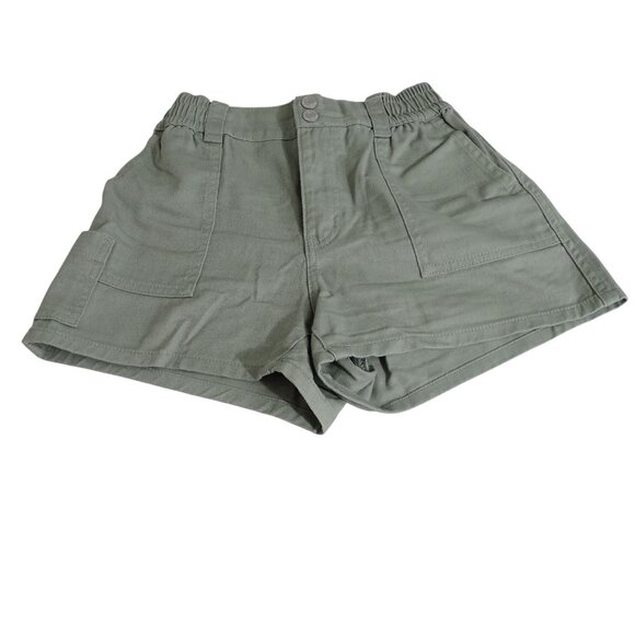 Vanilla Star Green Elastic Waist Twill Shorts Women Size 1 25 Dual Buttons - Picture 1 of 9